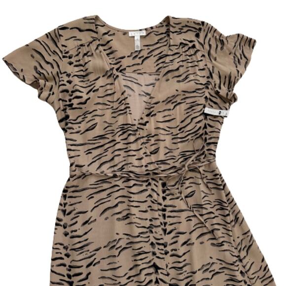 Leith Midi Dress Tan Black Animal Print Short Sleeve Wrap Dress Small NEW - Picture 9 of 11